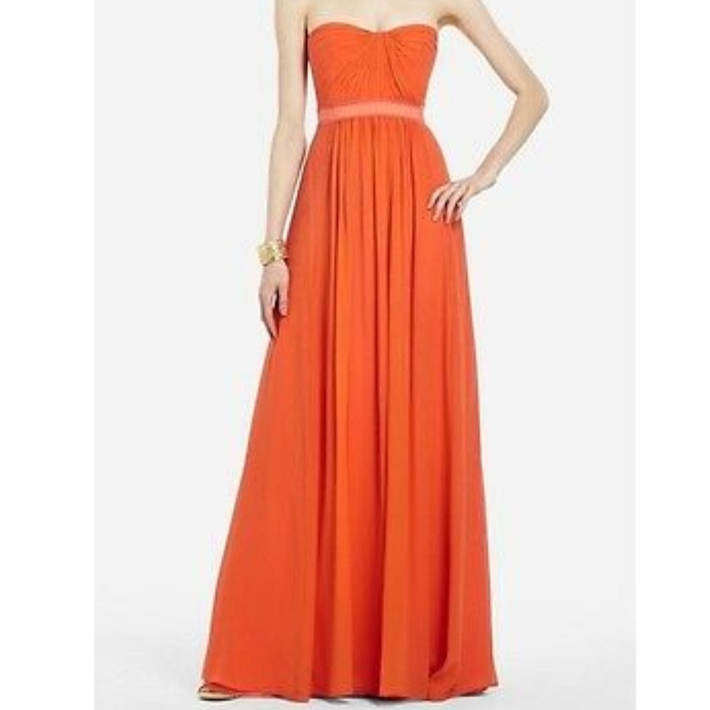 Bcbg size 0 zero amber orange floor length maxi crepe chiffon silk gown